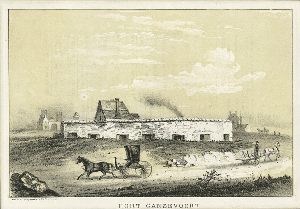19th century illustration of Fort Gansevoort. Image courtesy New York Public Library, The Miriam and Ira D. Wallach Division of Art, Prints and Photographs: Print Collection