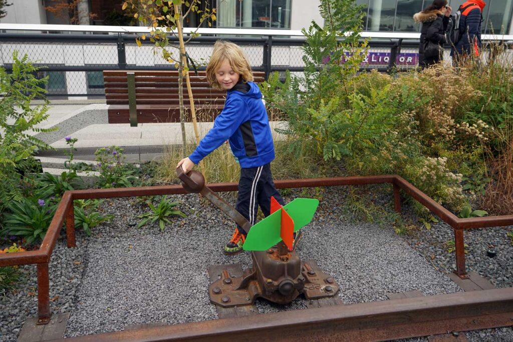 A kid operates the frog in the Eastern Rail Yards. Photo: Annik LaFarge, author of On the High Line
