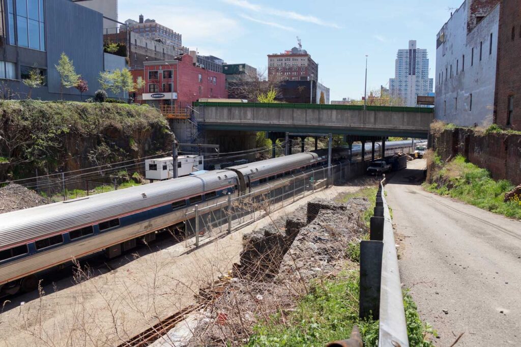 Hell's Kitchen has a railroad running through it: the Amtrak 38th Street cut, April 2013. Photo: Annik LaFarge, author of On the High Line