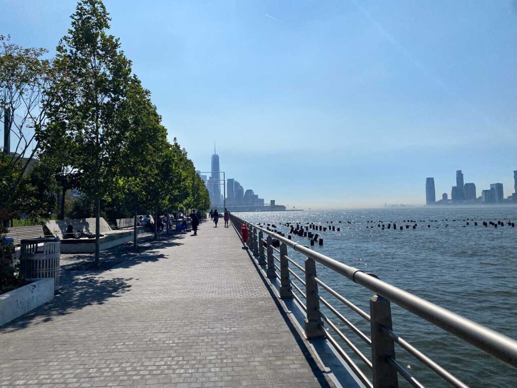 Thirteenth Avenue Promenade at Gansevoort Peninsula Park, looking south towards Day's End and New York Harbor. Photo: Annik LaFarge, author of On the High Line