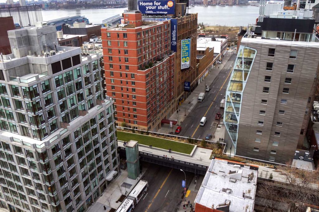 Rooftop shot of HL23 (at right), with the High Line's lawn at left. Photo: Annik LaFarge, author of On the High Line
