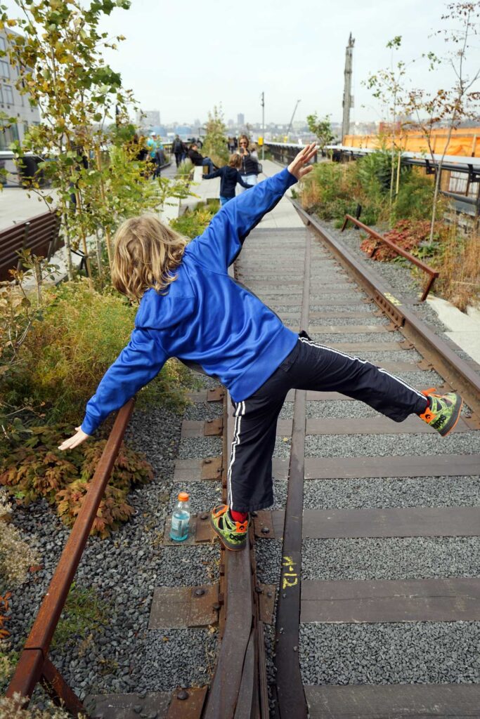 Rail Track Walk on the High Line, with kid. Photo: Annik LaFarge, author of On the High Line