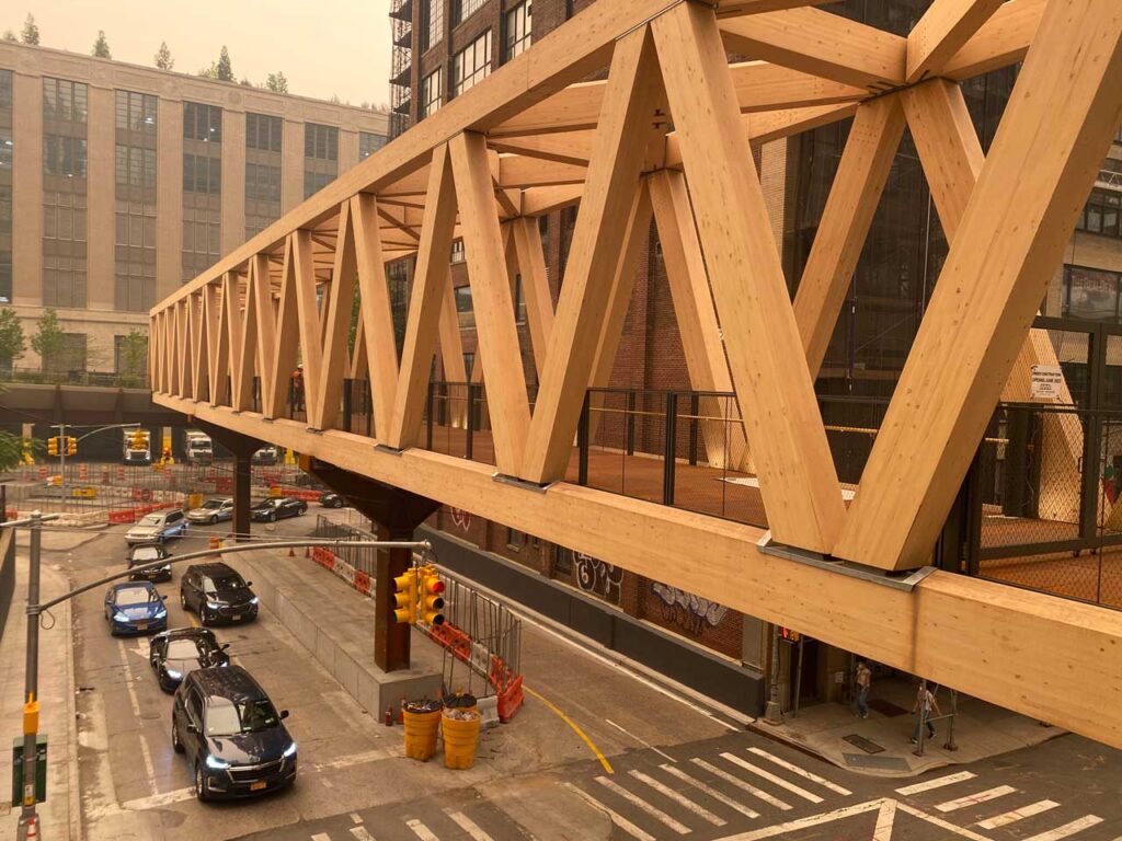 Timber Bridge leading to the Moynihan Connector, June 6, 2023. Photo: Annik LaFarge, author of On the High Line