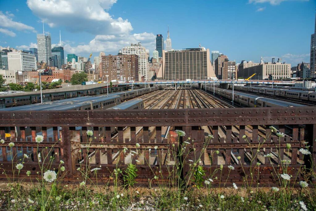 Westyard Distribution Center looking east across the rail yards from the Interim Walkway on the High Line, July 2011. Photo: Annik LaFarge, author of On the High Line