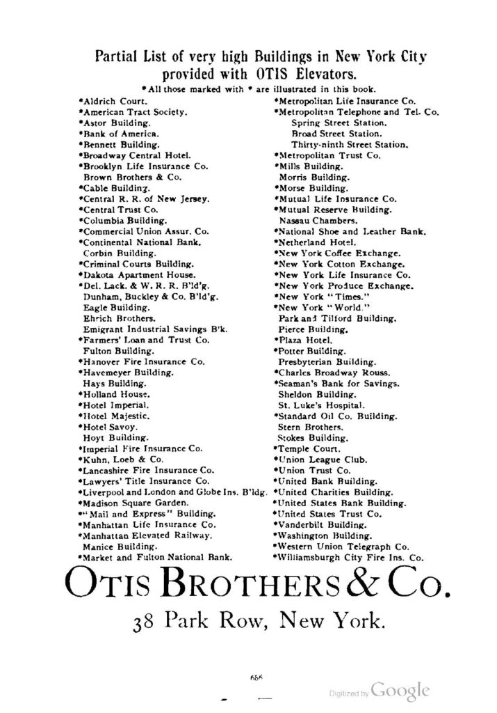 Otis Elevator's partial list of 